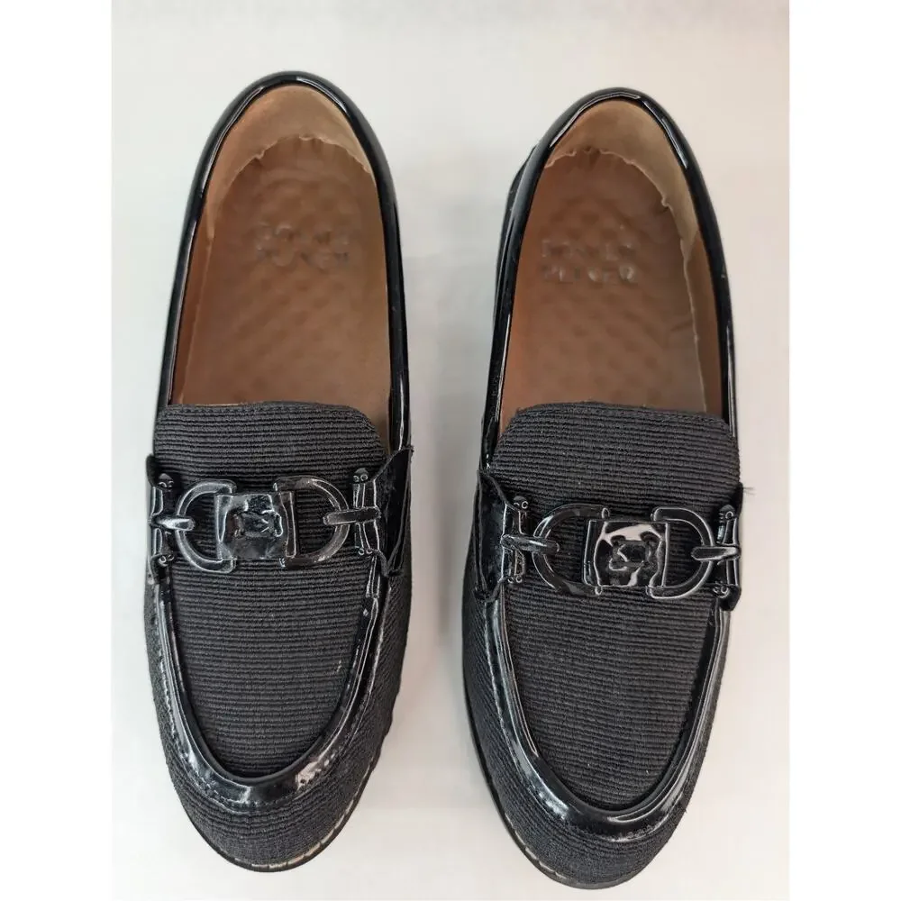 Donald Pliner Clio Black Patent Fabric Slipon Preppy Loafers Size 6